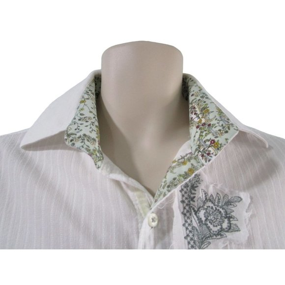 English Laundry Mod Mens Med Button Up Casual Embroidered Applique Flip Cuff EUC - Picture 7 of 16